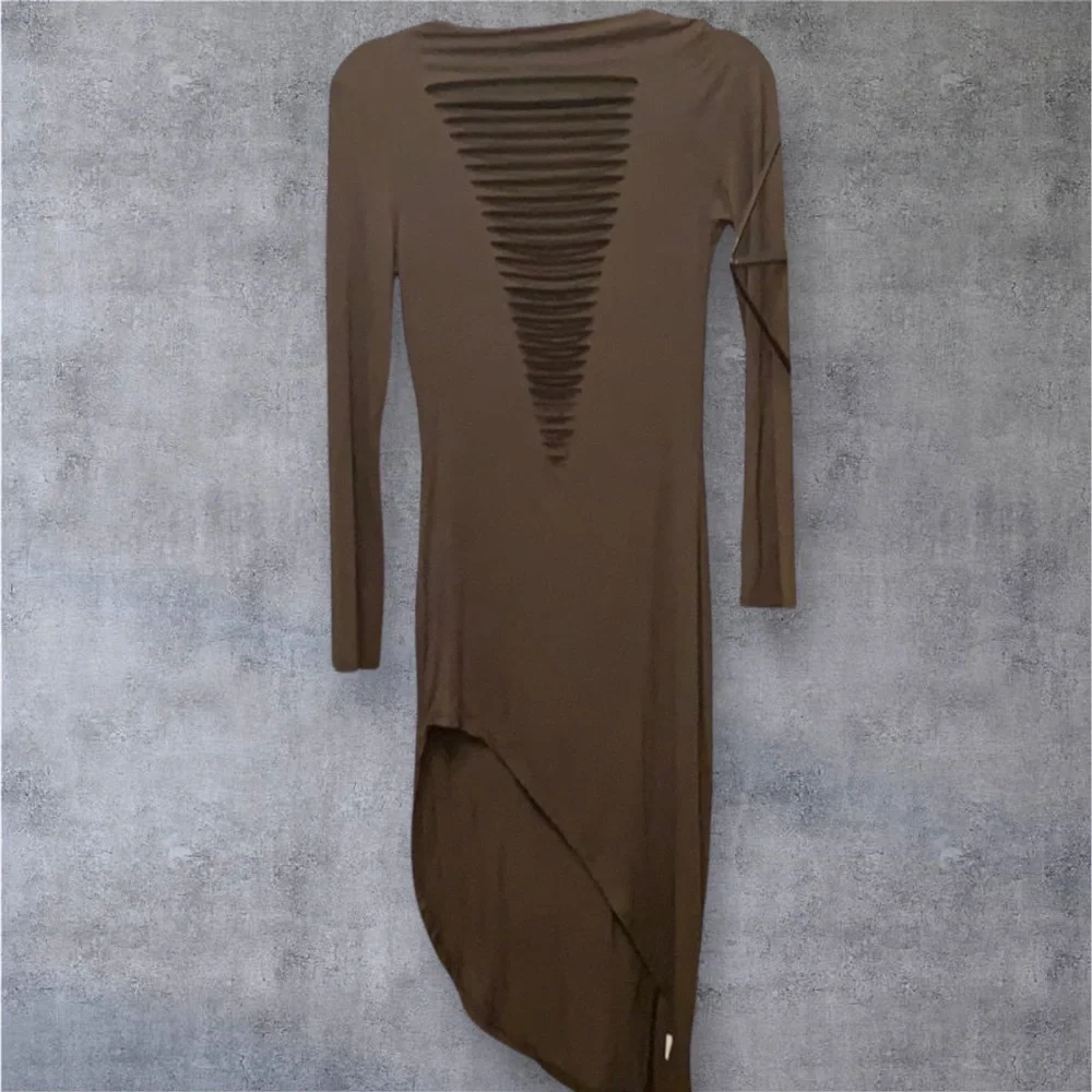 NWOT Love J Bodycon, midi length, long-sleeved, asymmetrical hem dress - Picture 2 of 9